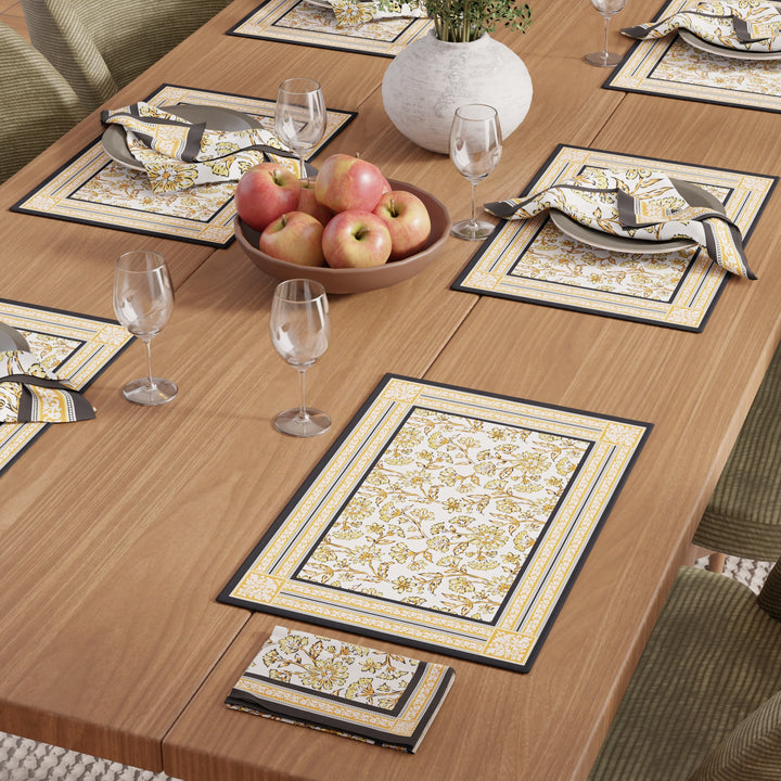 Cotton Canvas Yellow-02 Placemat + Table Napkins