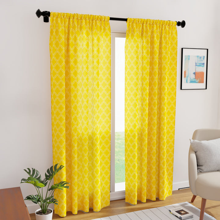 Polyester Trellis Yellow Curtain (Pack of 2)