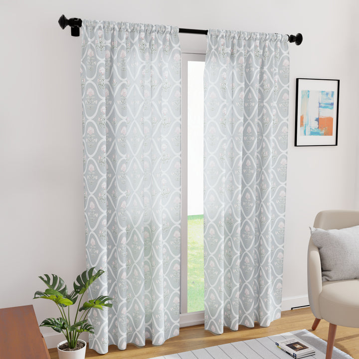 Polyester Light Grey Curtain (Pack of 2)