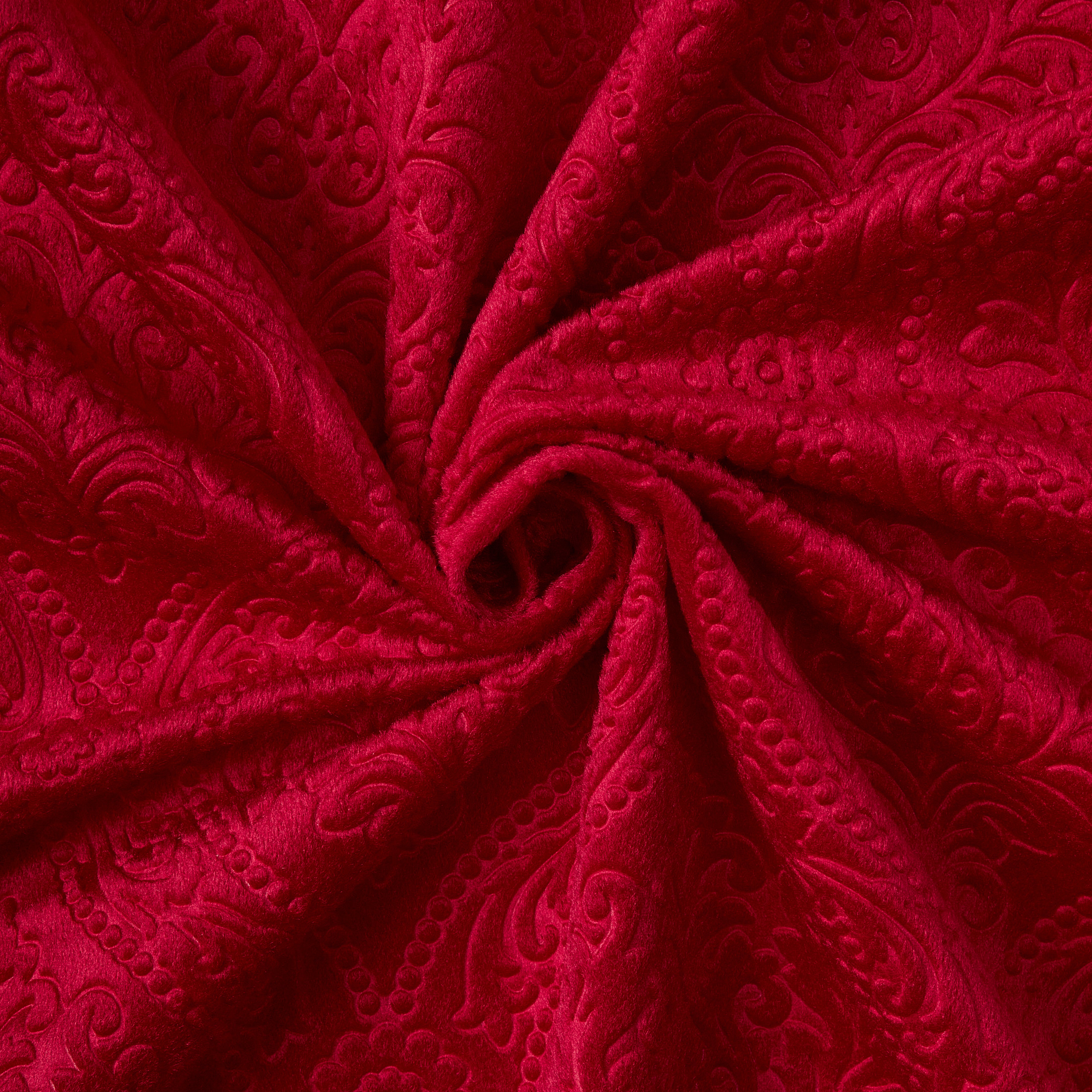Embossed Velvet Red Fabric by Meter