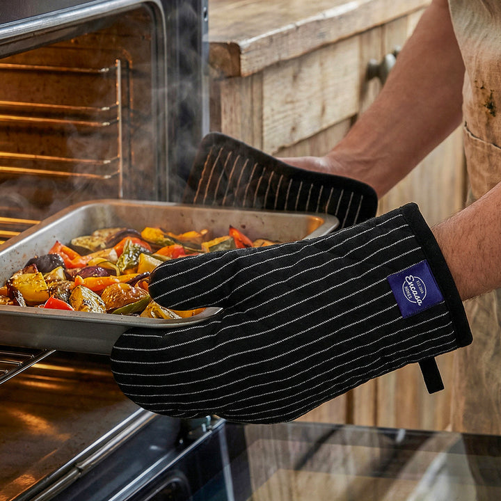 Cotton Butcher Stripes Black Oven Glove & Pot Holder