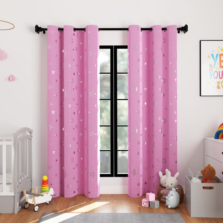 Blackout Polyester Fabric by Meter, 100x122 cm | Blocks Light, Heat & Noise, For Curtains, Cushion Covers, Door & Window Drapes - Foil Star Print