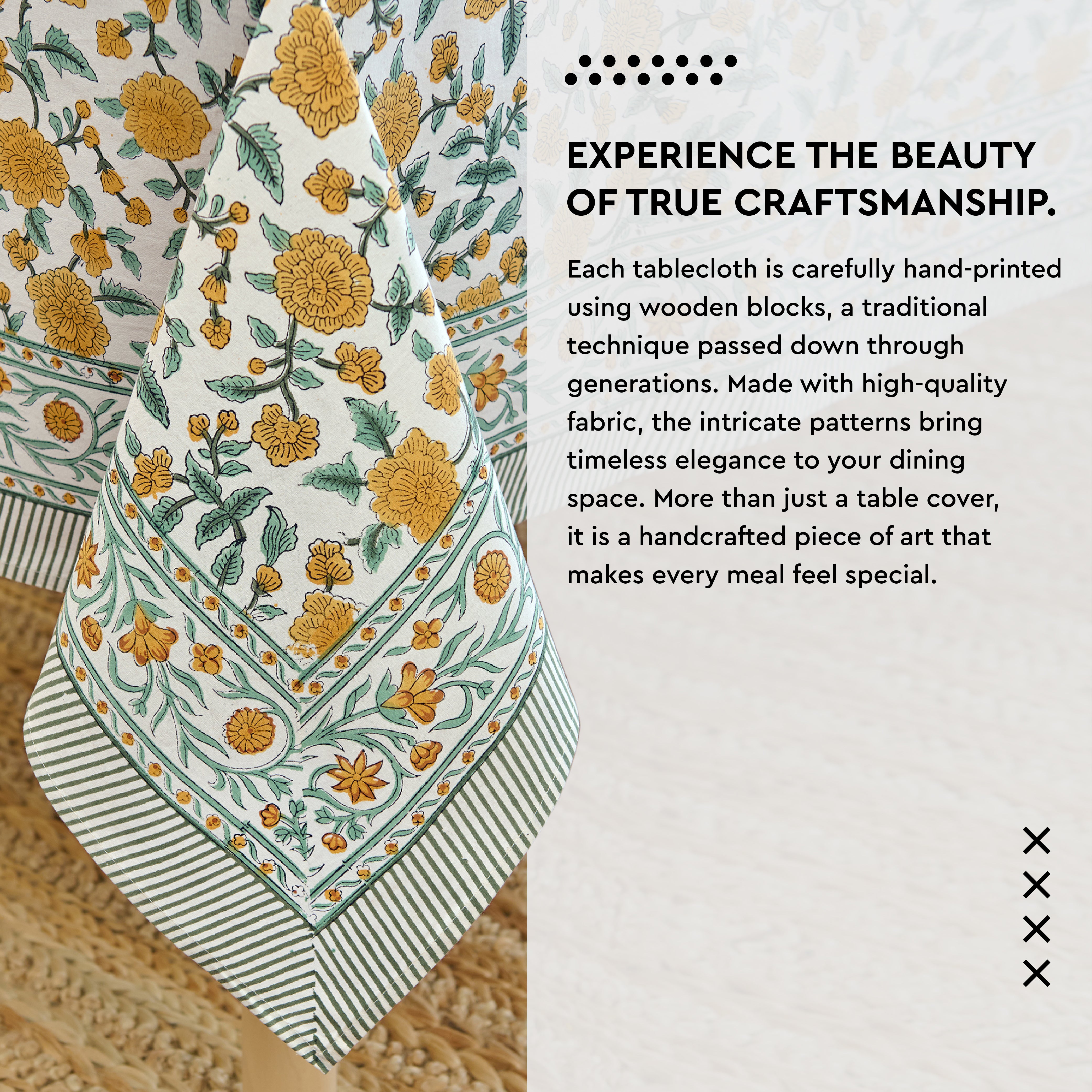 Jaipuri Hand block Print Cotton Yellow Tablecloth