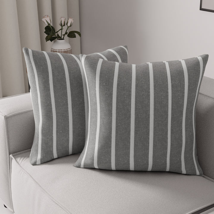Cotton Roma Grey Stripes Cushion Cover (Pack of 2)