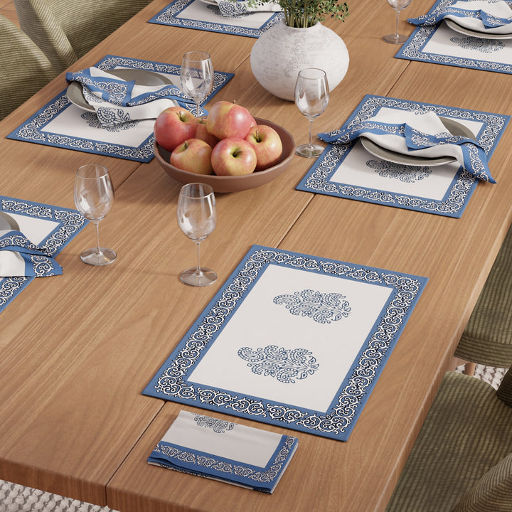 Cotton Canvas Indigo-01 Placemat + Table Napkins