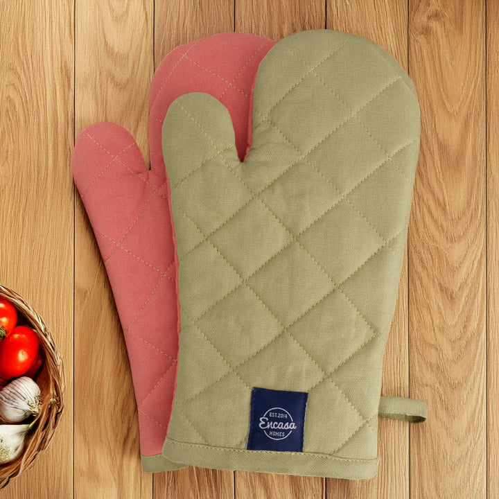 Canvas Sage & Coral Oven Gloves (Pack of 2)