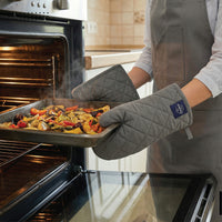 Cotton Grey Apron + Oven Glove + Pot Holder (Pack of 3)