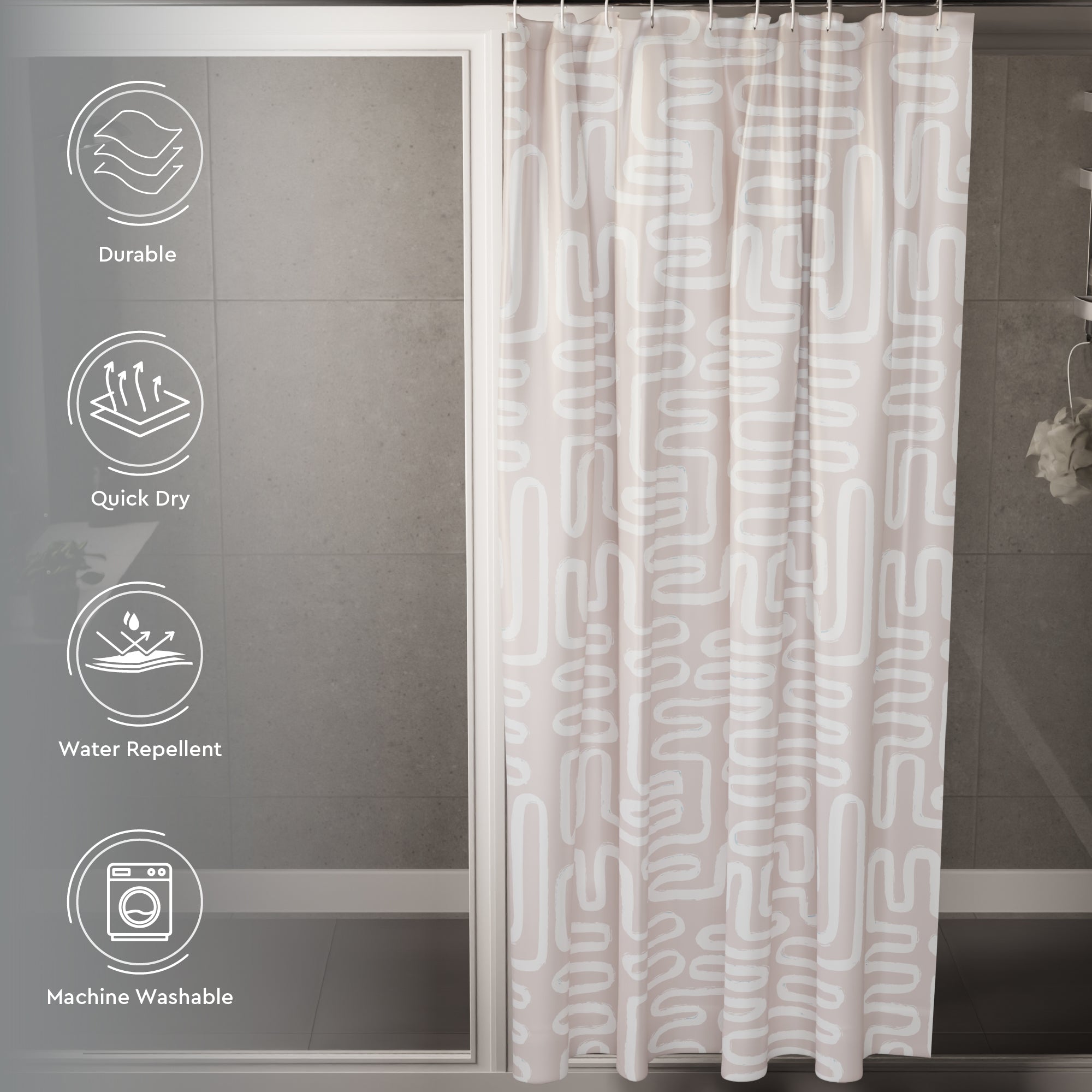 Polyester Boho Maze Beige Shower Curtain (Pack of 1)