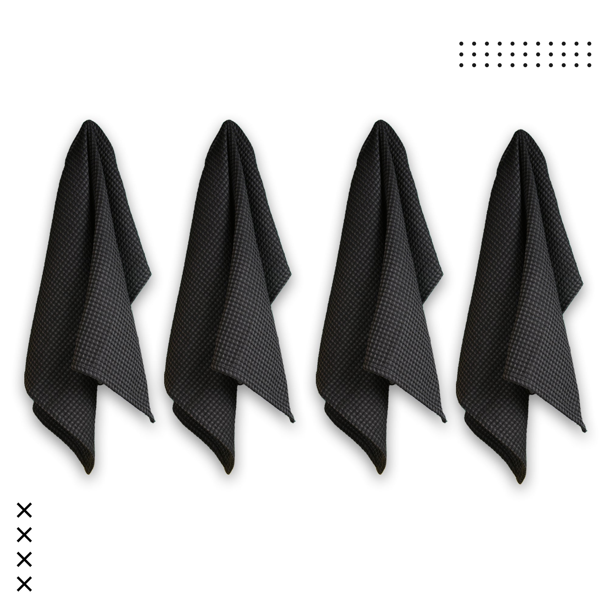 Waffle Grey Black Kitchen Towel (Pack of 4)