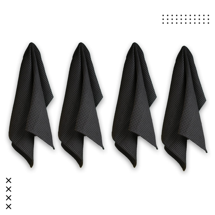 Waffle Grey Black Kitchen Towel (Pack of 4)