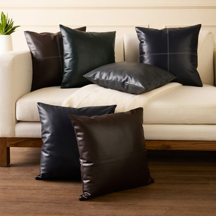 PVC Leather Navy Blue Cushion Cover (Pack of 1)