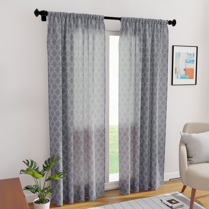 Polyester Trellis Grey Curtain (Pack of 2)