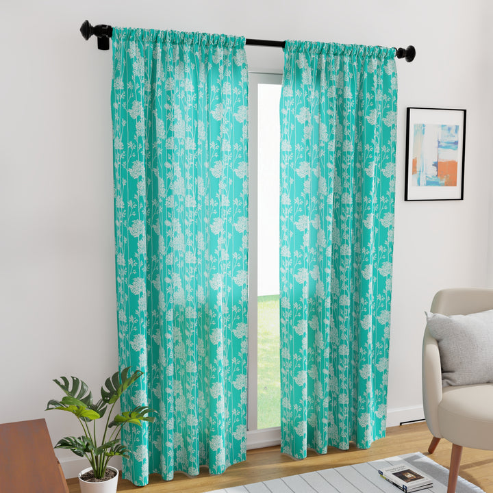 Polyester Blotch Teal Curtain (Pack of 2)