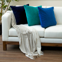 Chenille Solid Azul Blue Cushion Cover (Pack of 1)