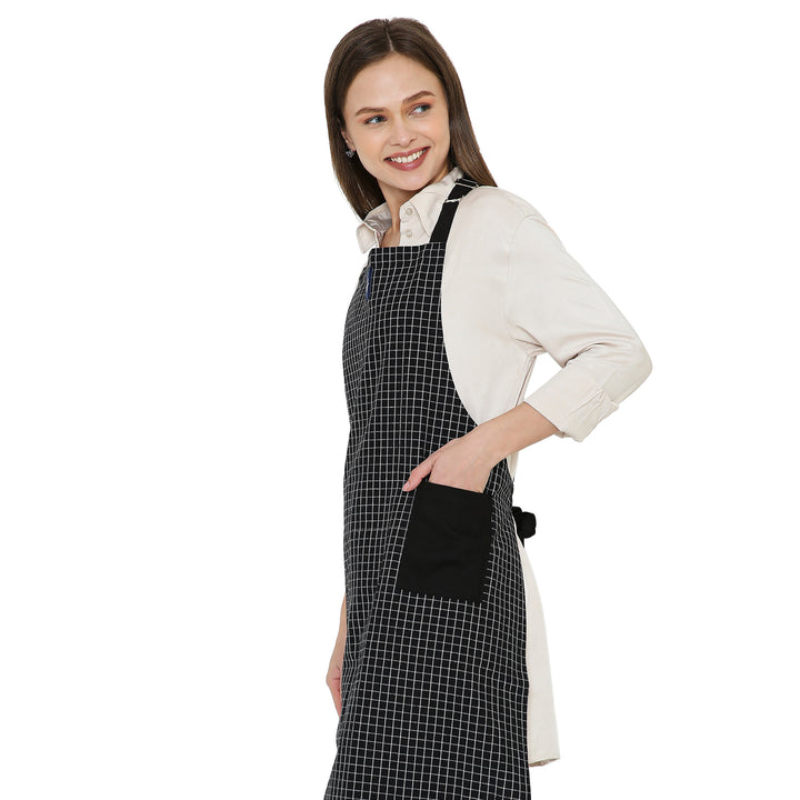 Cotton Butcher Checks Black Apron (Pack of 1)
