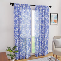 Polyester Reverse Leaf Blue Curtain (Pack of 2)