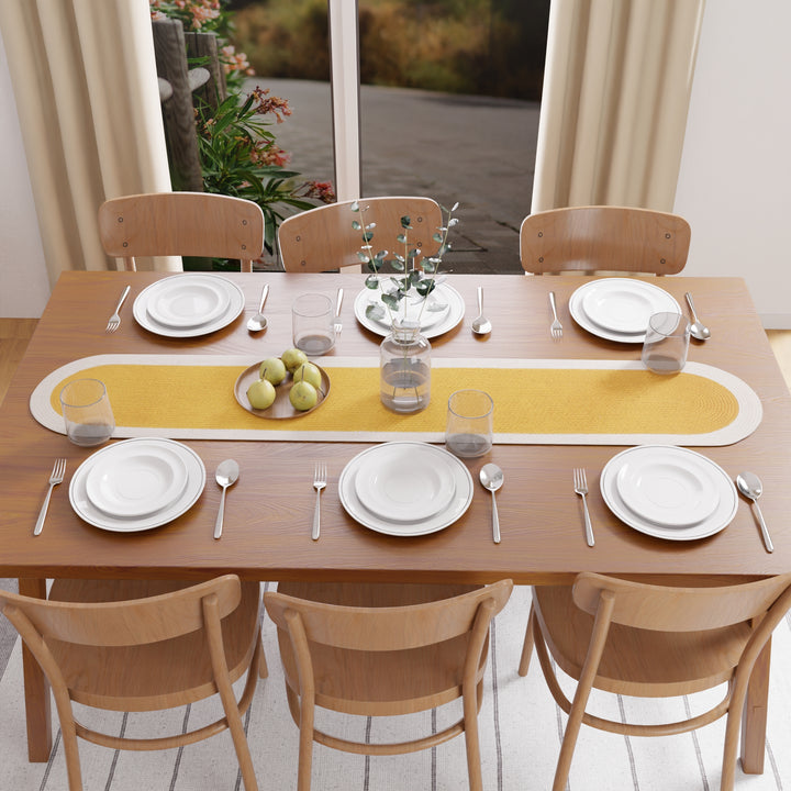 Cotton Yellow & Off White Table Runner (Pack of 1)