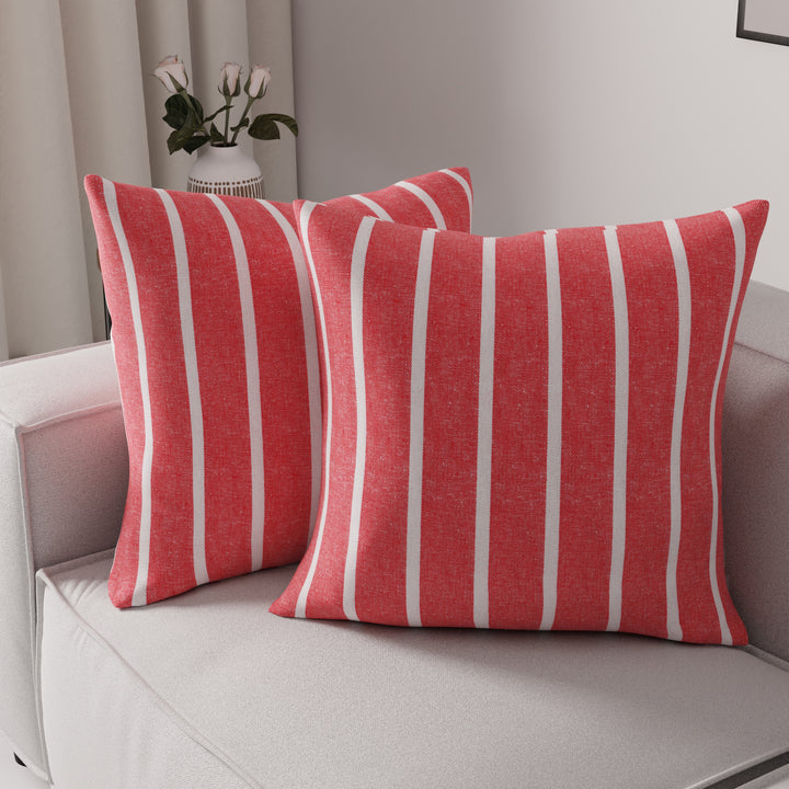 Cotton Roma Red Stripes Cushion Cover (Pack of 2)