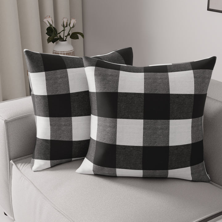 Cotton Buffalo Black Checks Cushion Cover (Pack of 2)