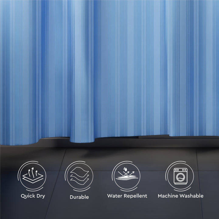Polyester Stripe Blue Shower Curtain (Pack of 1)