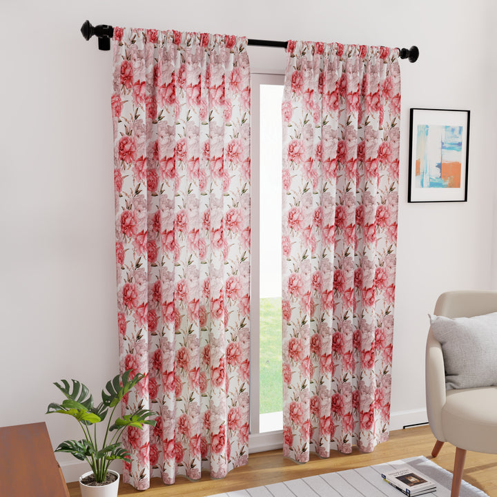 Polyester Peonies Curtain (Pack of 2)