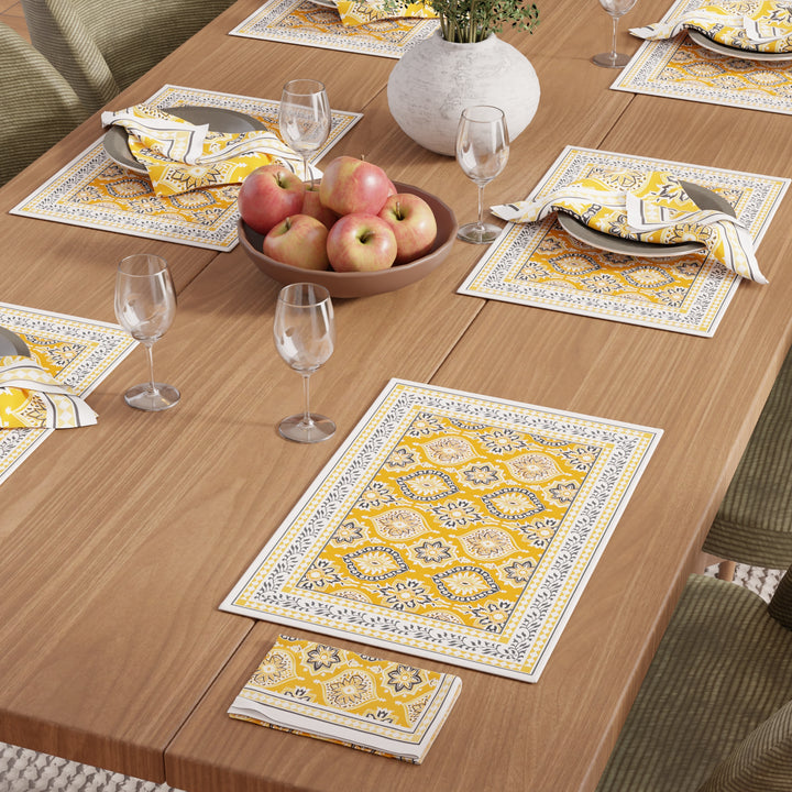 Cotton Canvas Yellow-03 Placemat + Table Napkins