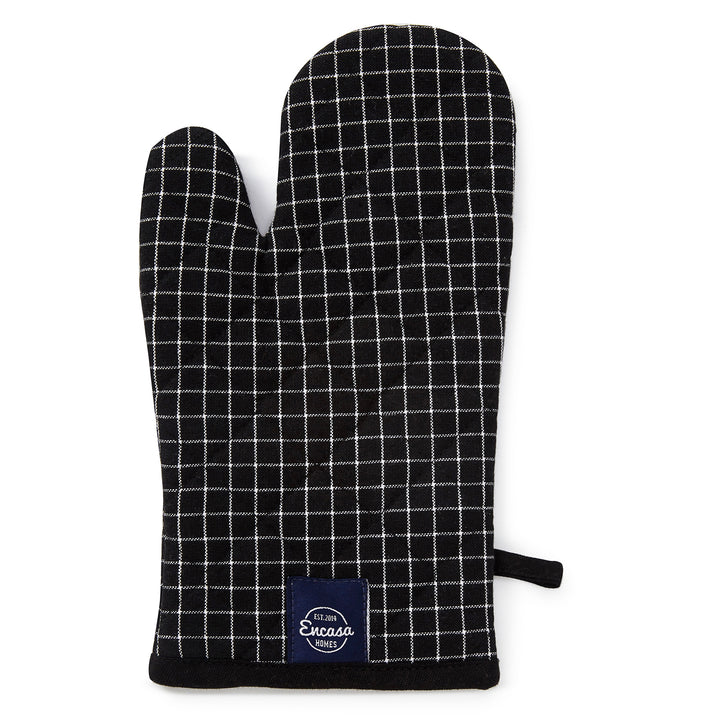 Cotton Butcher Checks Black Oven Gloves (Pack of 2)