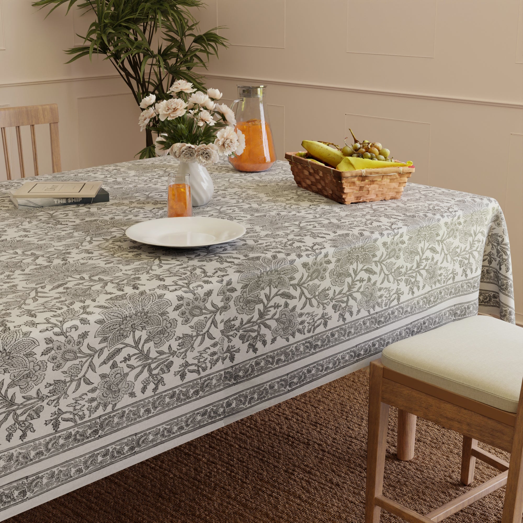 Jaipuri Hand block Print Cotton Ash Tablecloth