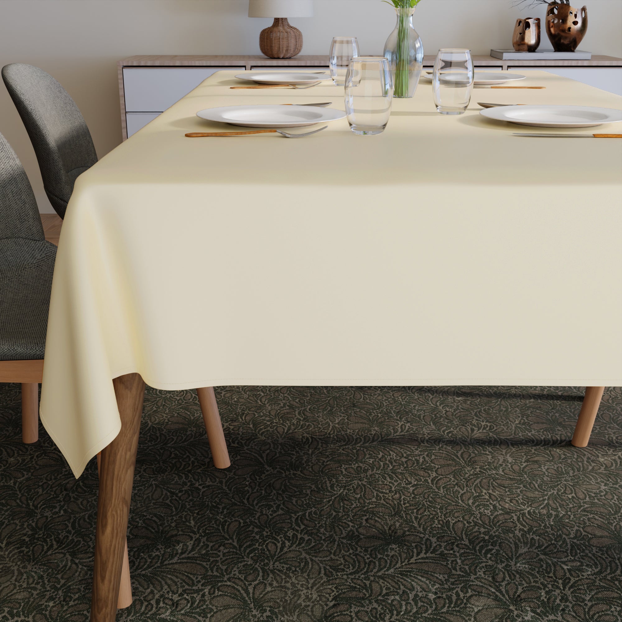 Polyester Cream Table Cloth (Pack of 1)