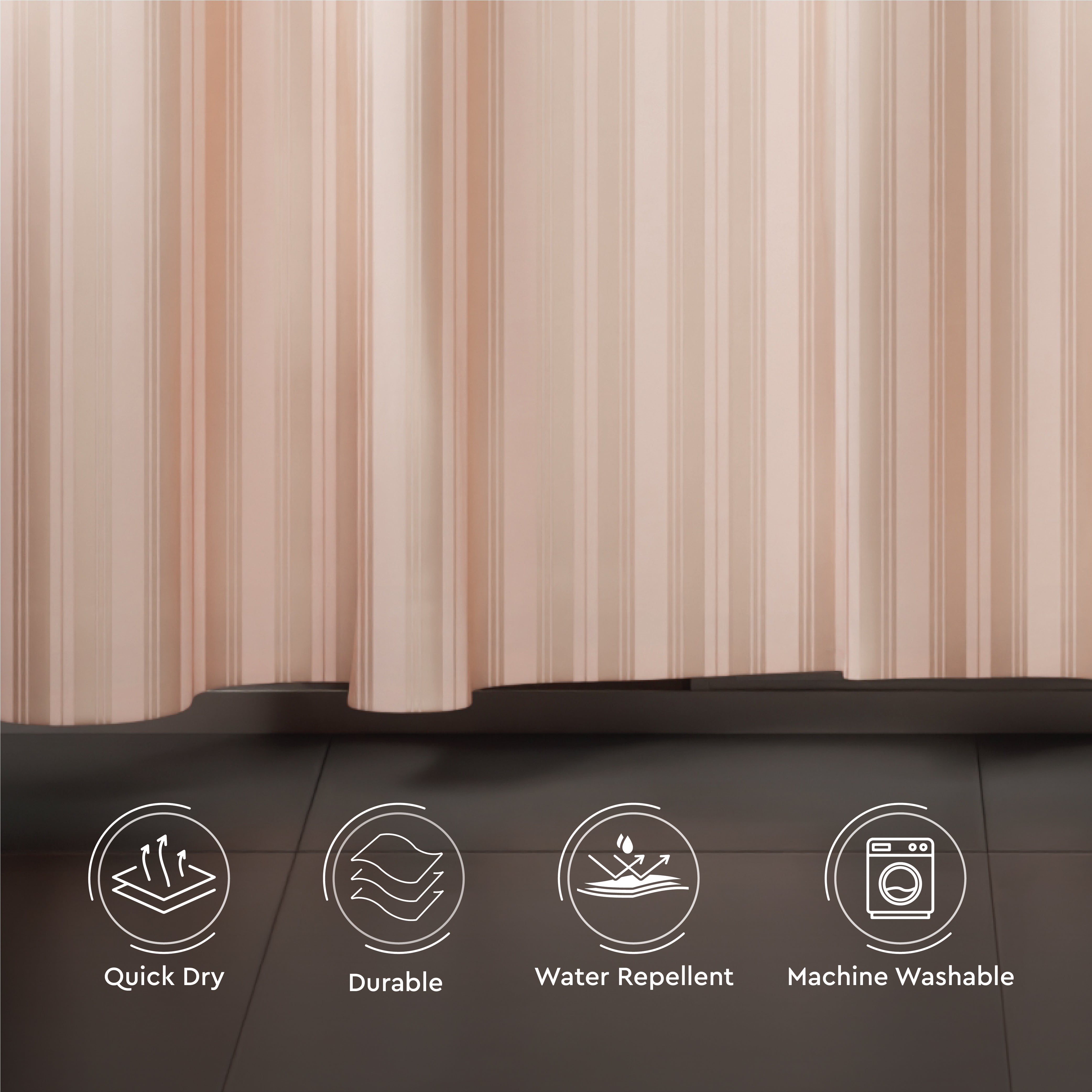 Polyester Stripe Peach Shower Curtain (Pack of 1)