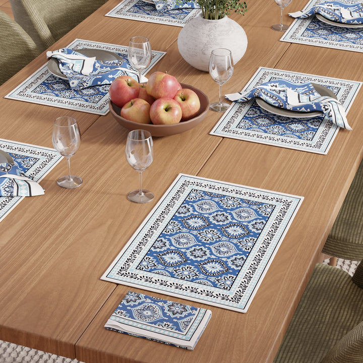 Cotton Canvas Indigo-03 Placemat + Table Napkins