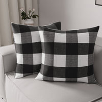 Cotton Buffalo Black Checks Cushion Cover (Pack of 2)