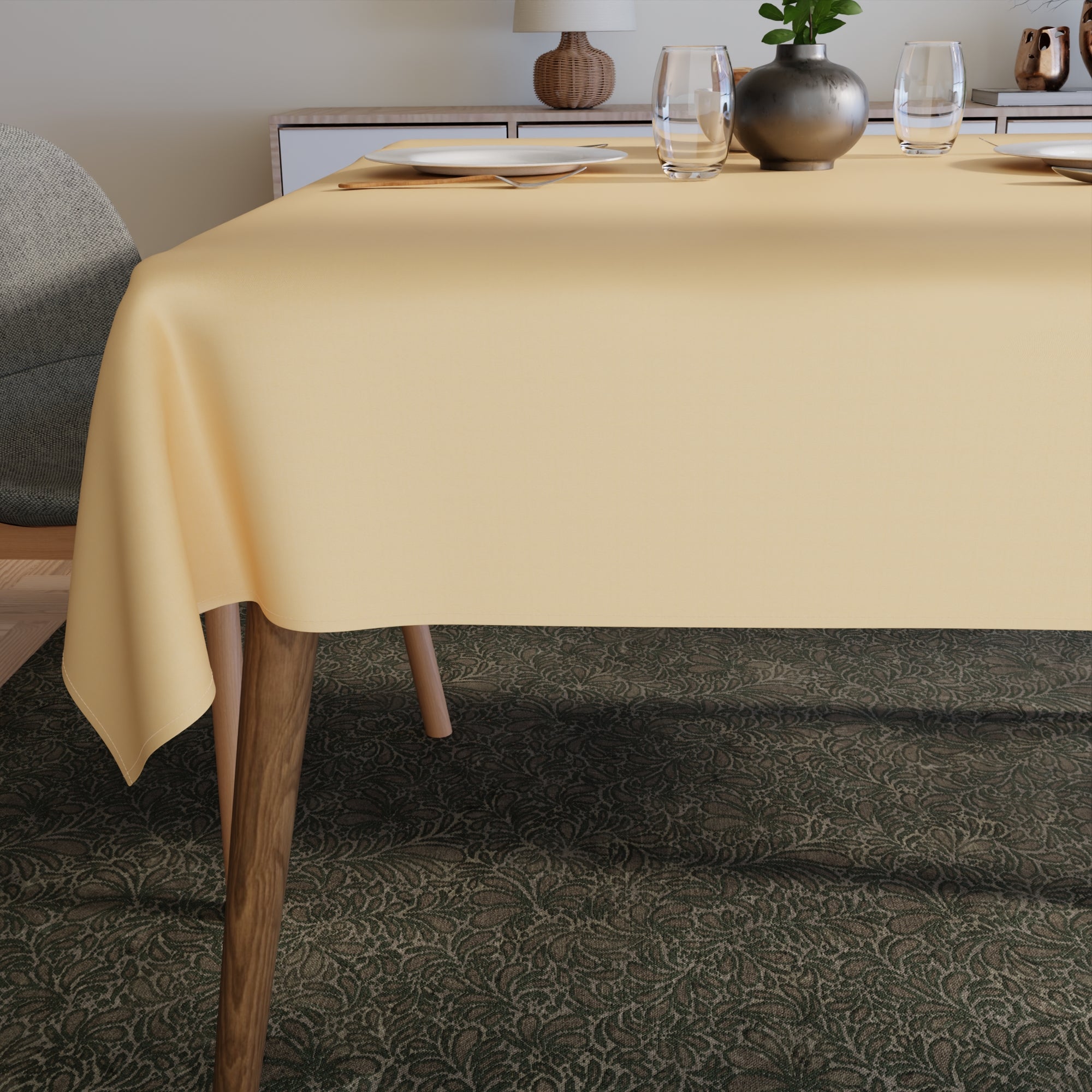 Polyester Beige Table Cloth (Pack of 1)