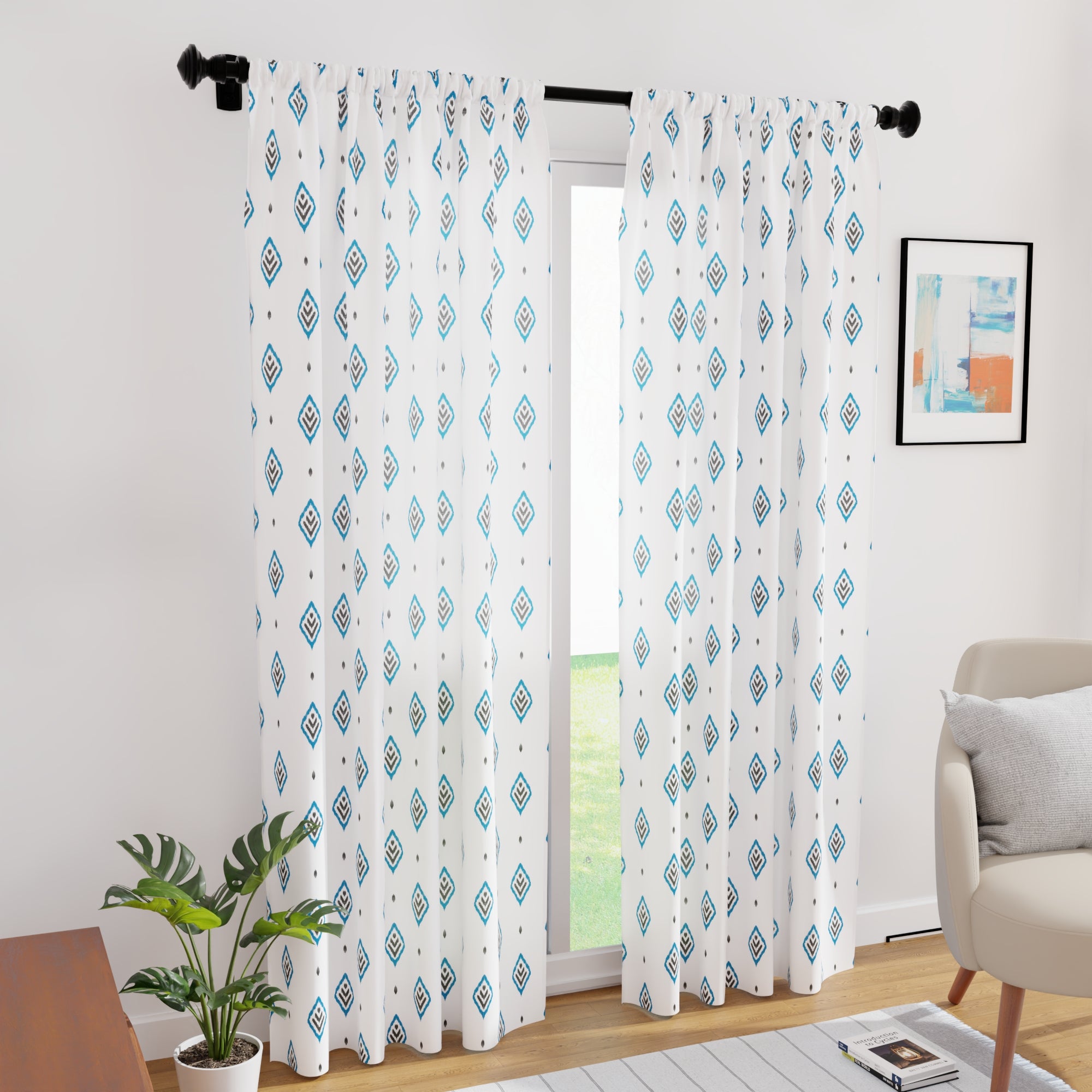 Polyester Diamond Turq Curtain (Pack of 2)