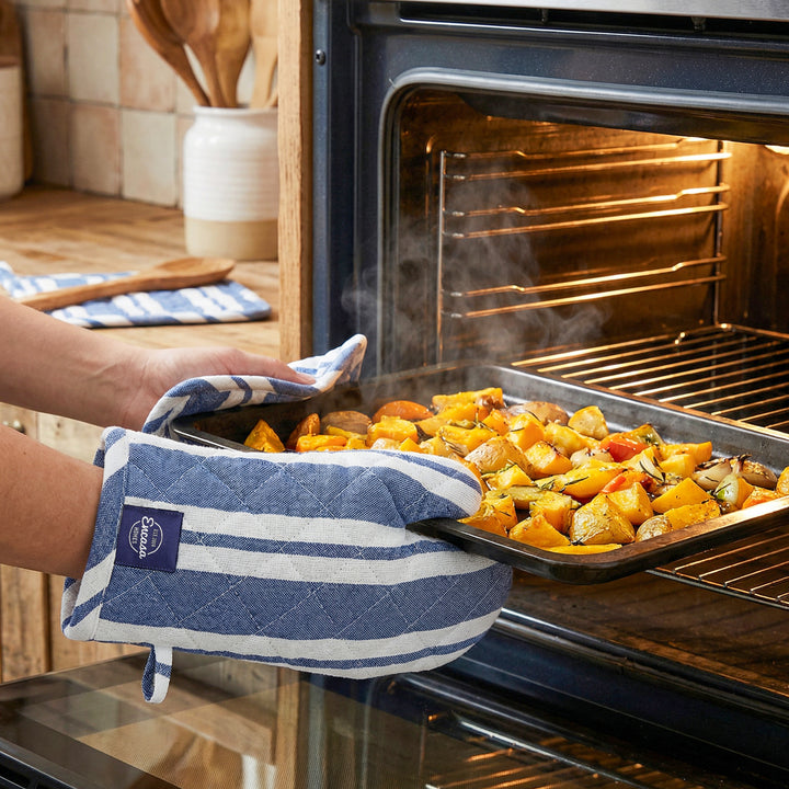 Cotton Franca Blue Stripes Oven Glove & Pot Holder