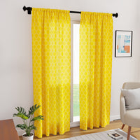 Polyester Trellis Yellow Curtain (Pack of 2)