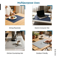 2 Sided Leather Grey & Blue Placemat + Coaster