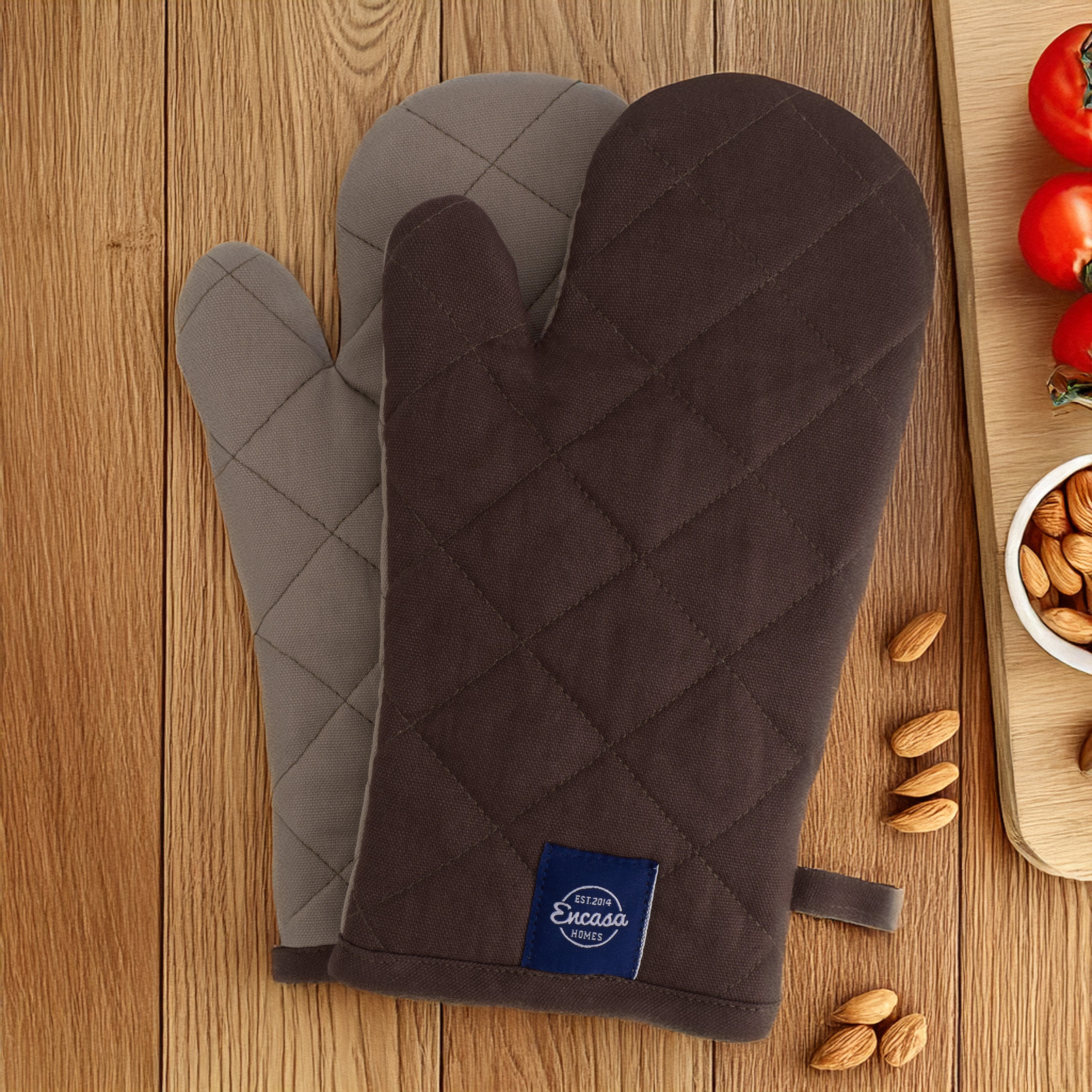 Canvas Dark Taupe & Beige Oven Gloves (Pack of 2)