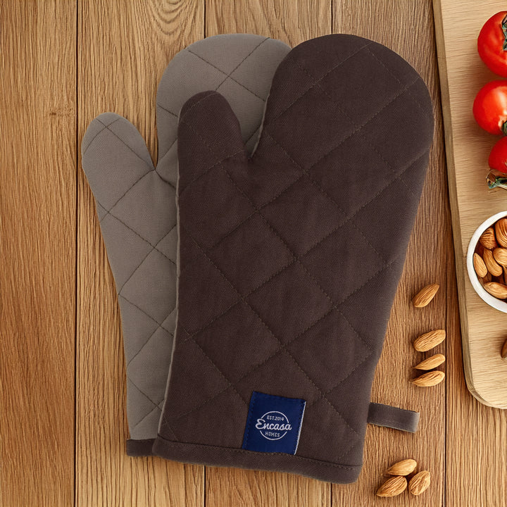 Canvas Dark Taupe & Beige Oven Gloves (Pack of 2)