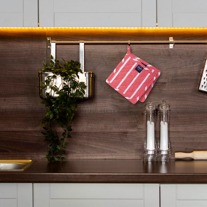 Cotton Roma Red Stripes Pot Holders (Pack of 2)