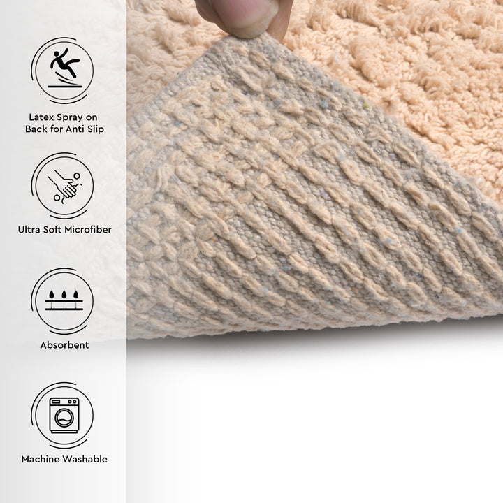 Polyester Beige Shower Curtain + Bathmat (Pack of 3)