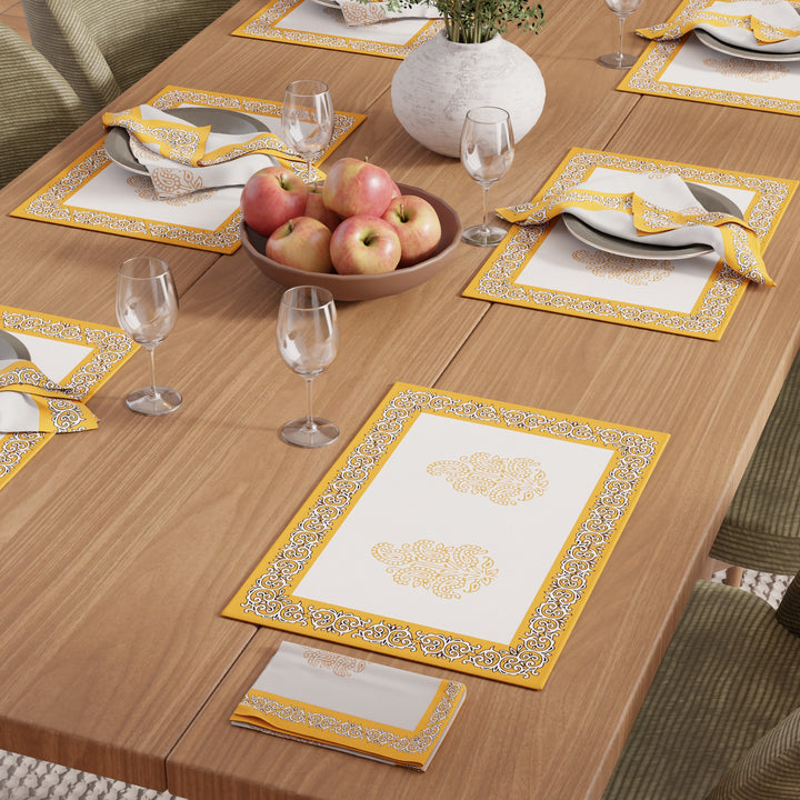 Cotton Canvas Yellow-01 Placemat + Table Napkins