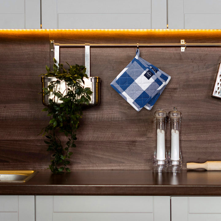 Cotton Buffalo Blue Checks Pot Holders (Pack of 2)
