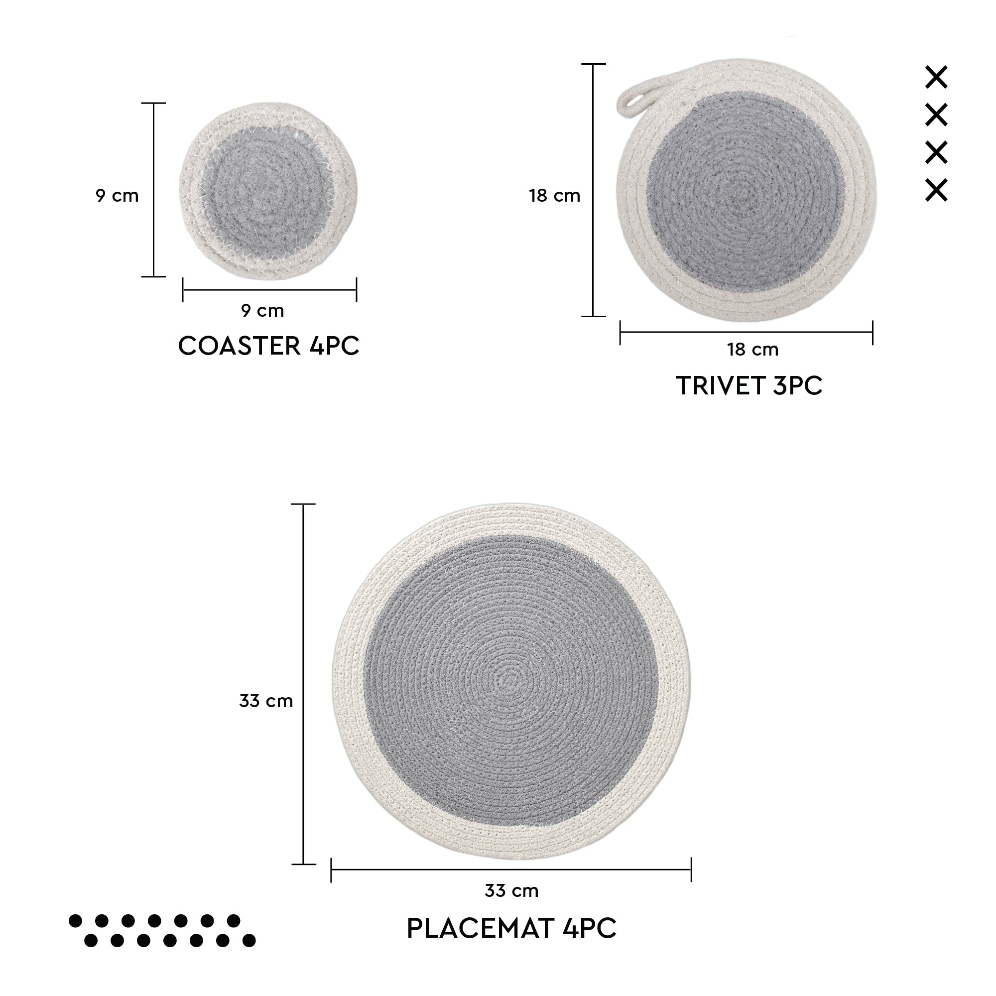 Cotton Grey Dinning Table Combo (Pack of 11)