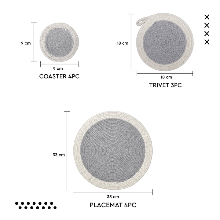Cotton Grey Dinning Table Combo (Pack of 11)