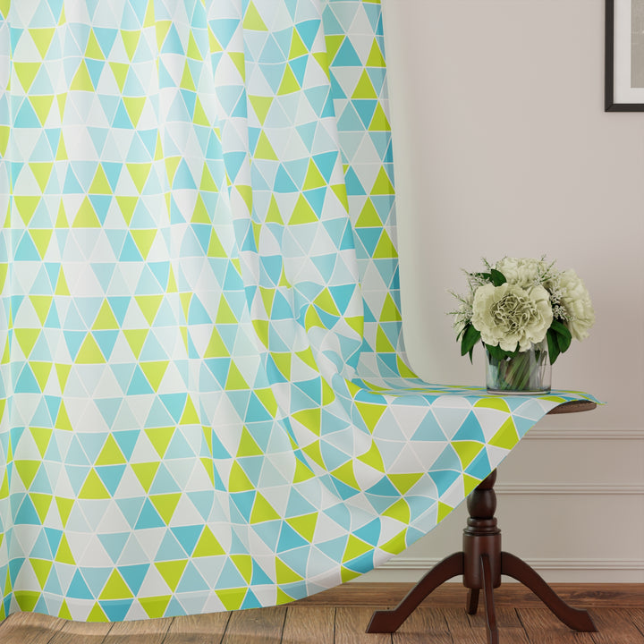 Micro Big Triangles Aqua Curtain (Pack of 2)