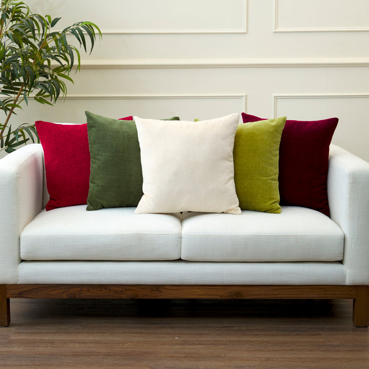 Chenille Solid Scarlet Red Cushion Cover (Pack of 1)