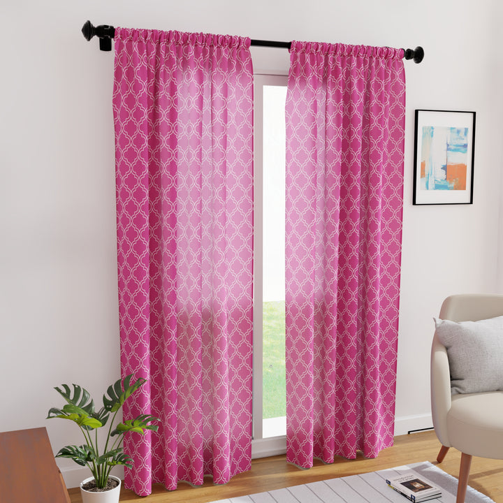 Polyester Trellis Hot Pink Curtain (Pack of 2)