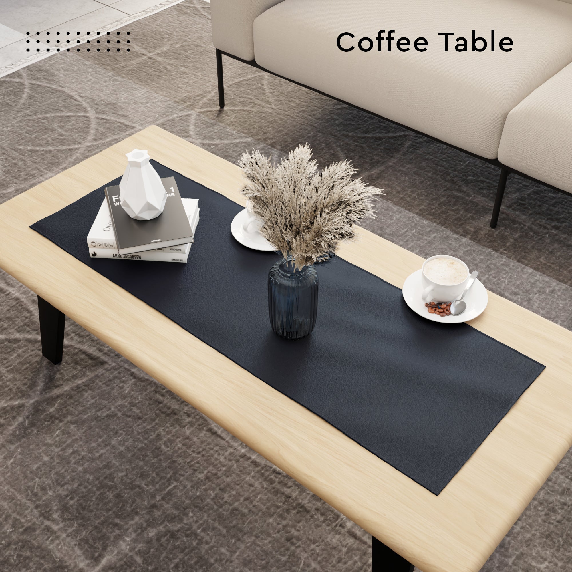 Faux Leather Navy Blue Table Runner