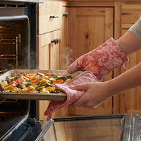 Cotton Floral Red Oven Glove & Pot Holder
